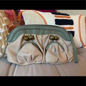 Large Clutch in Mint and Taupe